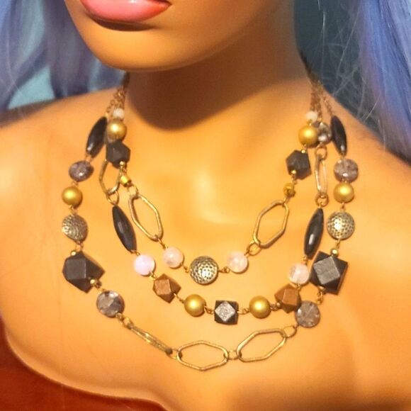 VINTAGE Three Tier Beaded Necklace - Picture 1 of 5